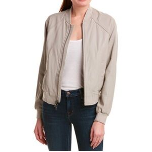 Vince Leather Bomber Jacket in Dove - Size M